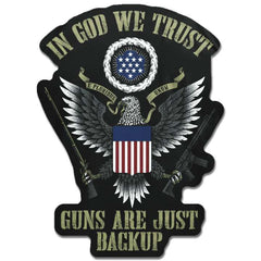 A decal featuring American Eagle with the words "In God We Trust"