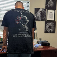 A proud warrior sporting our In Your Darkest Hour T-Shirt.