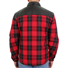 Hot Leathers JKM3201 Men's Motorcycle style Red and Black Kevlar Reinforced Leather and Plaid Flannel Biker Shirt