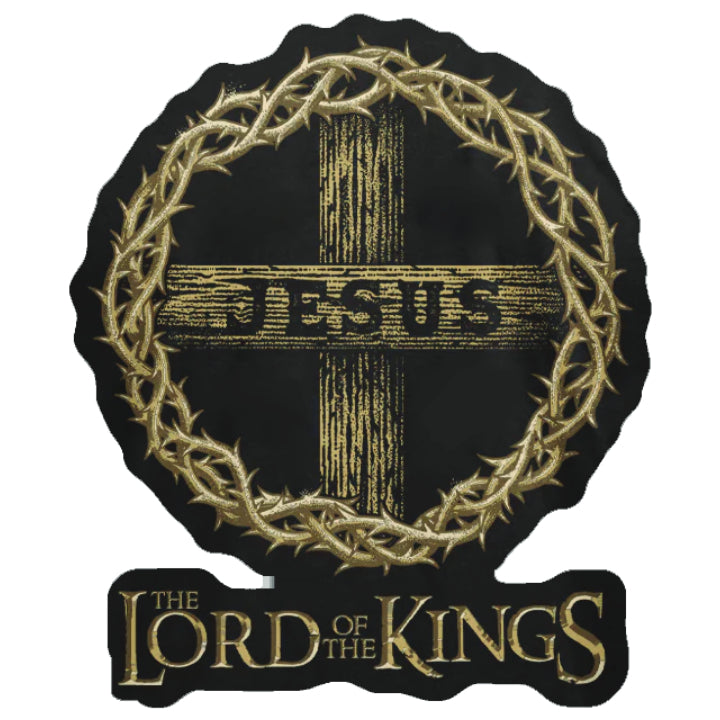 A decal featuring a cross with Jesus engraved, rounded with thorns