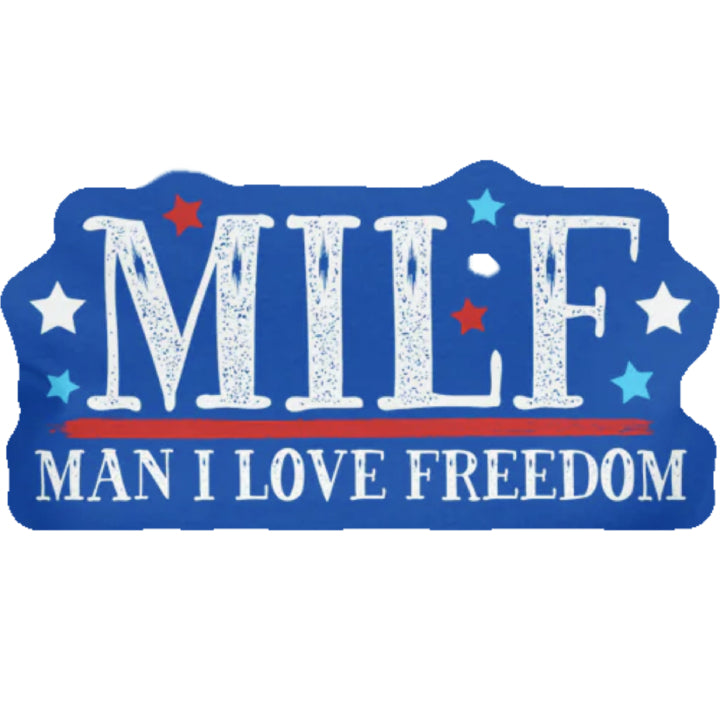 A decal featuring a MILF means Man I Love Freedom, surrounded with stars  