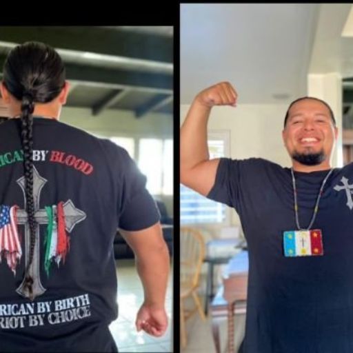 A true warrior showing off his new Mexican By Blood T-Shirt.