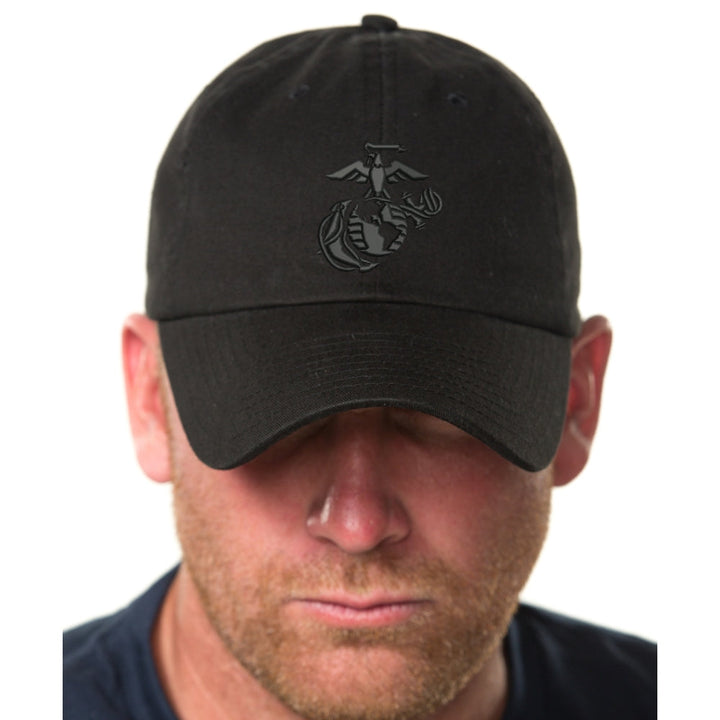 Black Out EGA Unstructured USMC Hat with 3D embroidery- Black Hat w/ Black