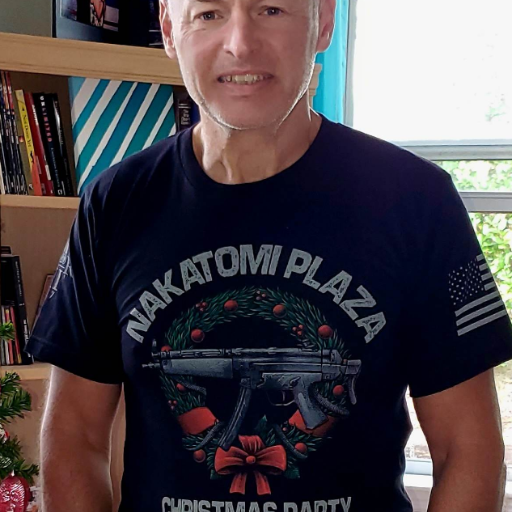 A certified warrior sporting his new Nakatomi Plaza Christmas Party T-Shirt.