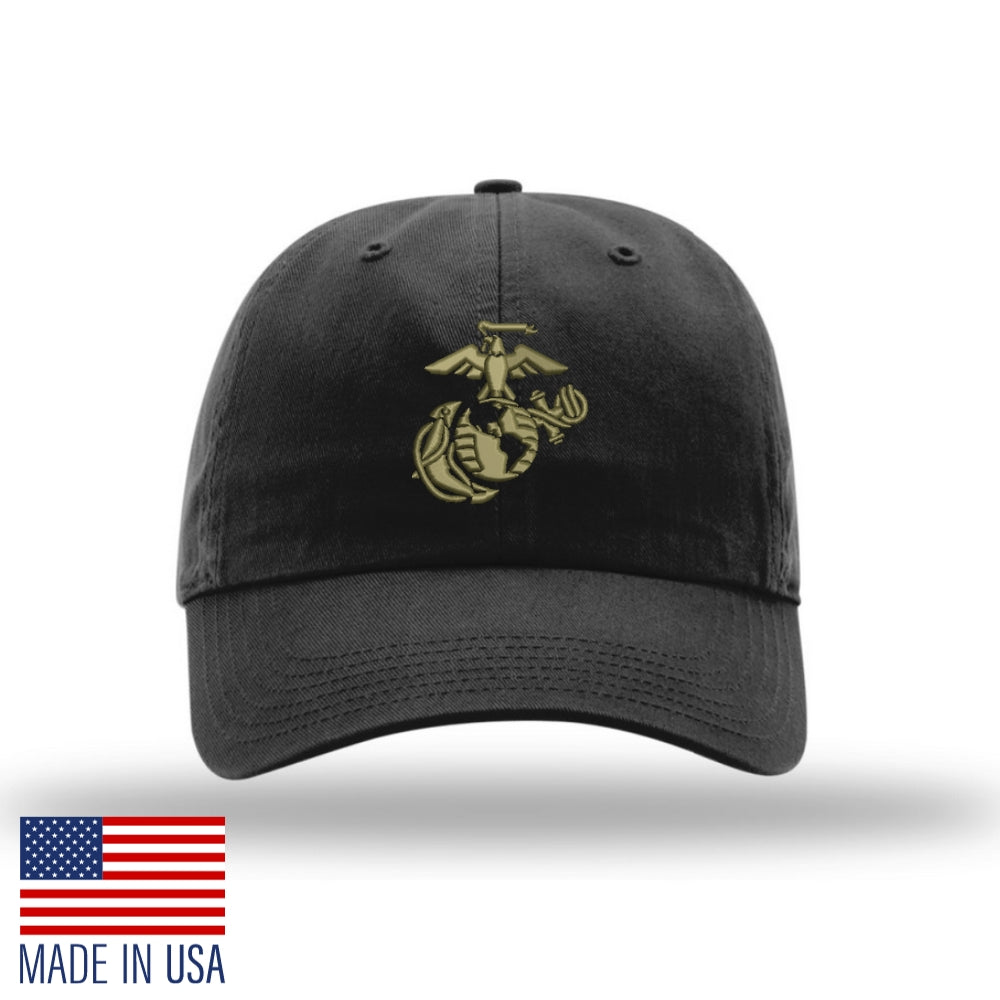 Eagle Globe & Anchor Unstructured USMC Hat with 3D embroidery- Black Hat w/ OD