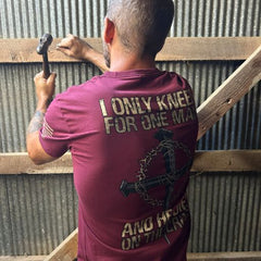 A certified warrior getting the job done right in our Only Kneel For One T-Shirt.
