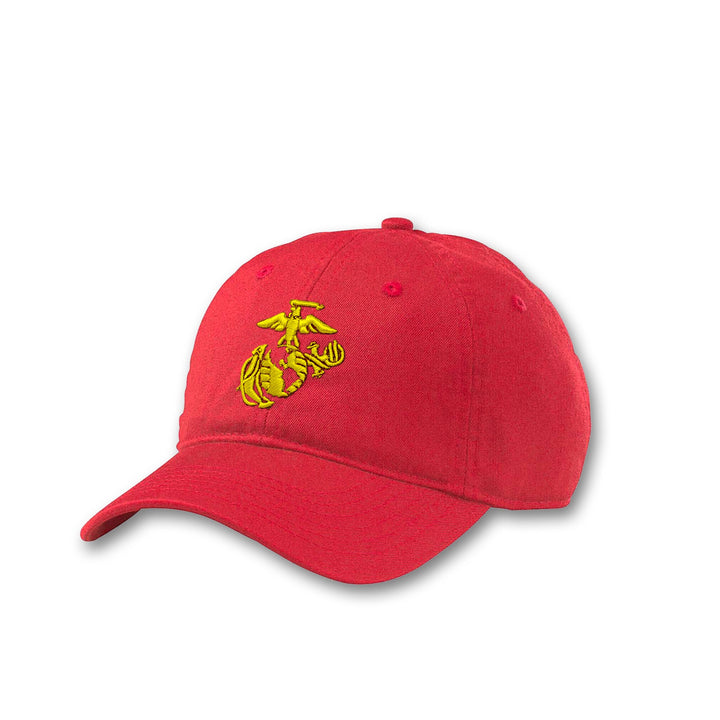 Eagle Globe & Anchor Unstructured USMC Hat with 3D embroidery- Red Hat w/ Gold