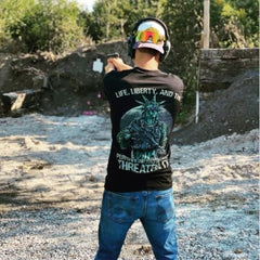 Verified Warrior enjoying a day out doors at the range while representing our Tactical Liberty t-shirt. 
