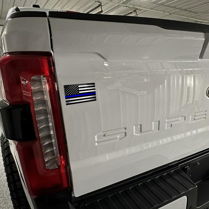 Thin Blue Line American Flag Magnet on a truck