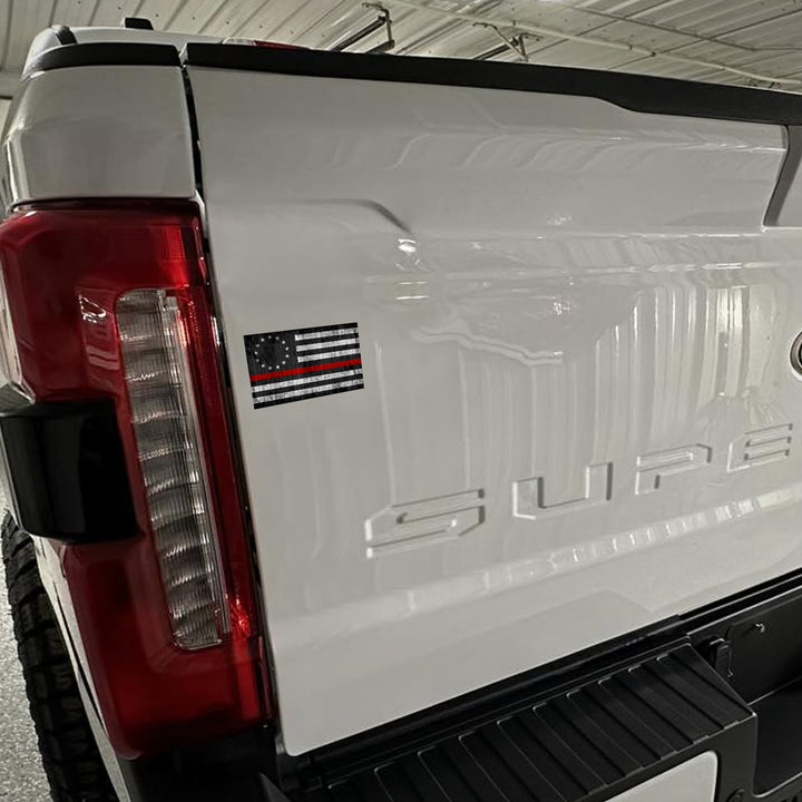 Thin Red Line Betsy Ross Flag Magnet on a truck