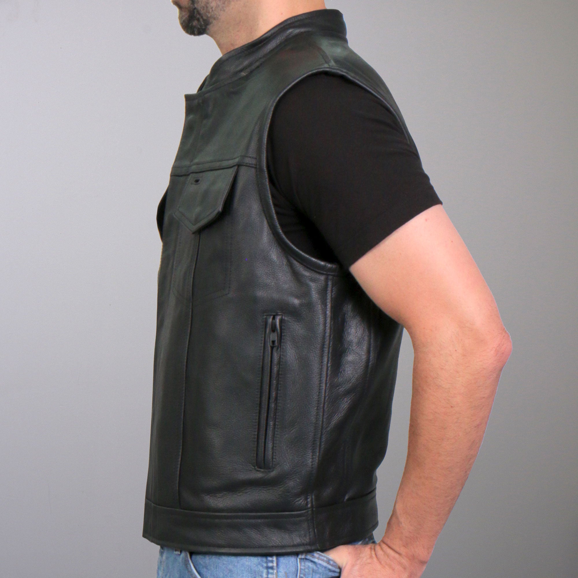 Hot Leathers VSM1050 Men’s Black 'Paisley Green' Motorcycle Club style Conceal and Carry Leather Biker Vest