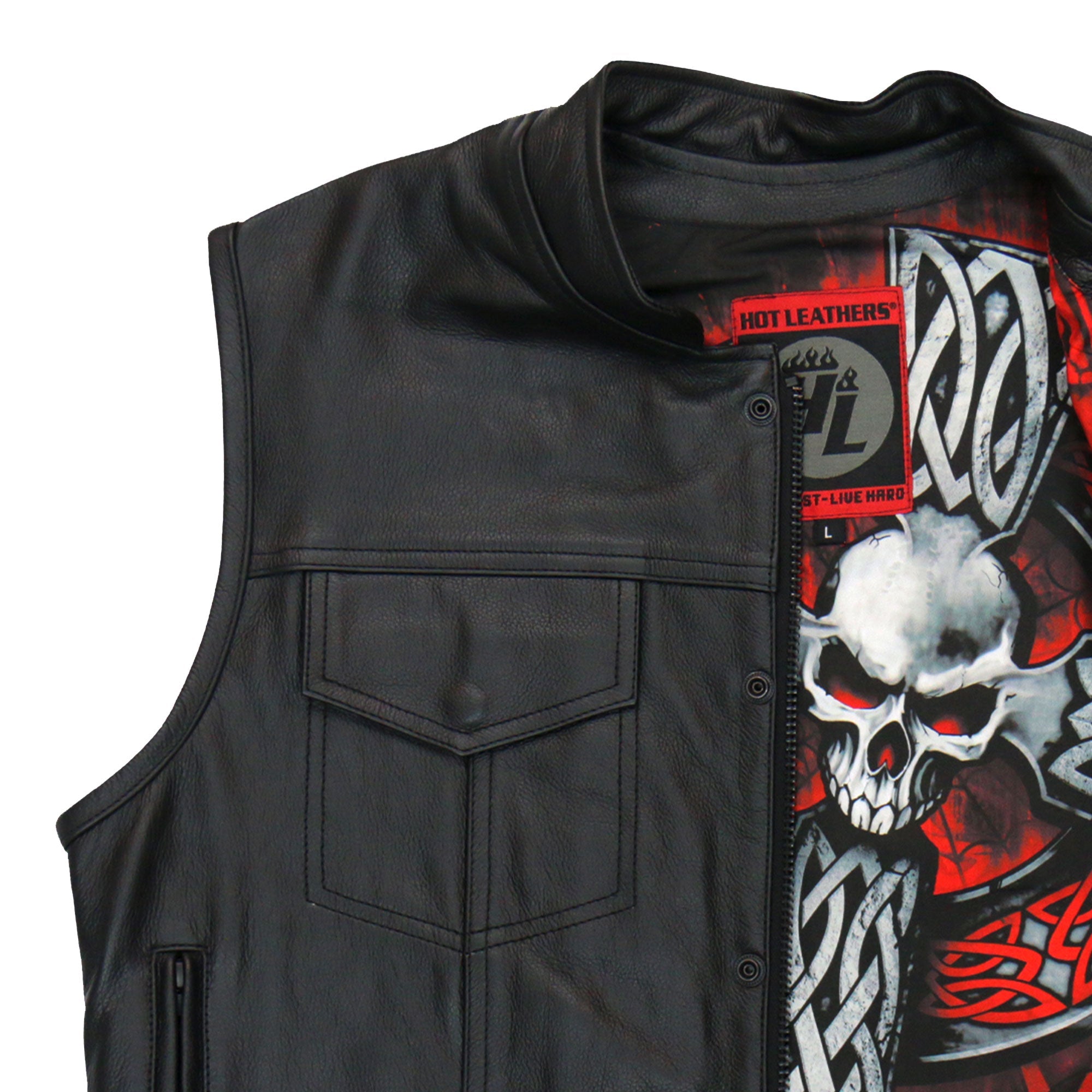 Hot Leathers VSM1051 Men's Black 'Celtic Cross' Motorcycle Club Style Conceal and Carry Leather Biker Vest