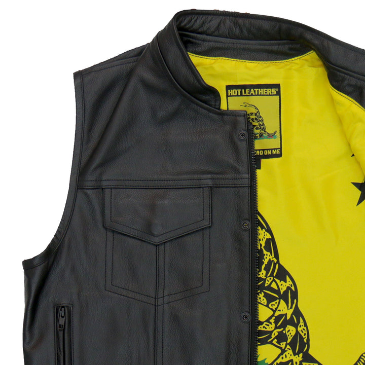 Hot Leathers VSM1053 Men's Black 'Don't Tread On Me' Motorcycle Club Style Conceal and Carry Leather Biker Vest