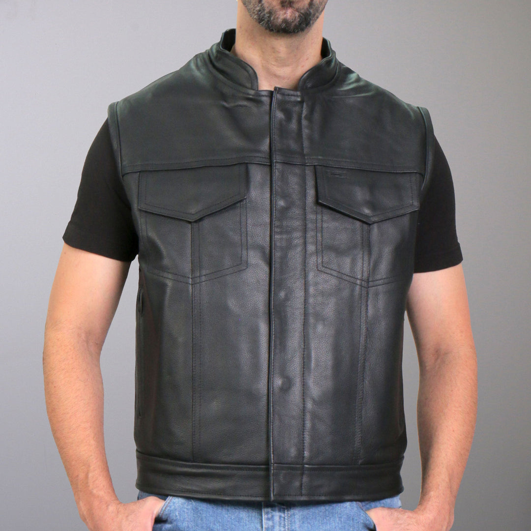 Hot Leathers VSM1053 Men's Black 'Don't Tread On Me' Motorcycle Club Style Conceal and Carry Leather Biker Vest