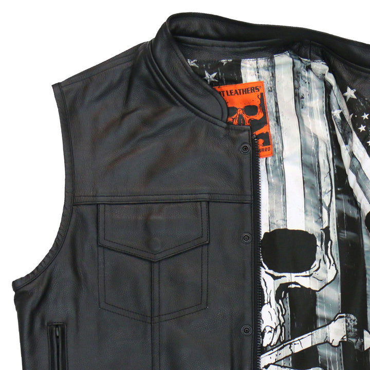 Hot Leathers VSM1054 Men?ÇÖs Black 'Skull Flag' Motorcycle Club style Conceal and Carry Leather Biker Vest