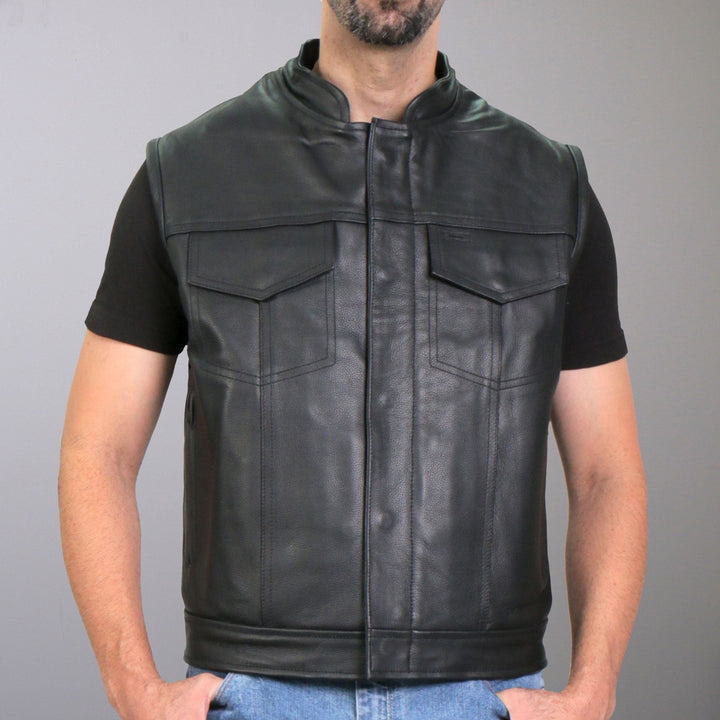 Hot Leathers VSM1054 Men?ÇÖs Black 'Skull Flag' Motorcycle Club style Conceal and Carry Leather Biker Vest