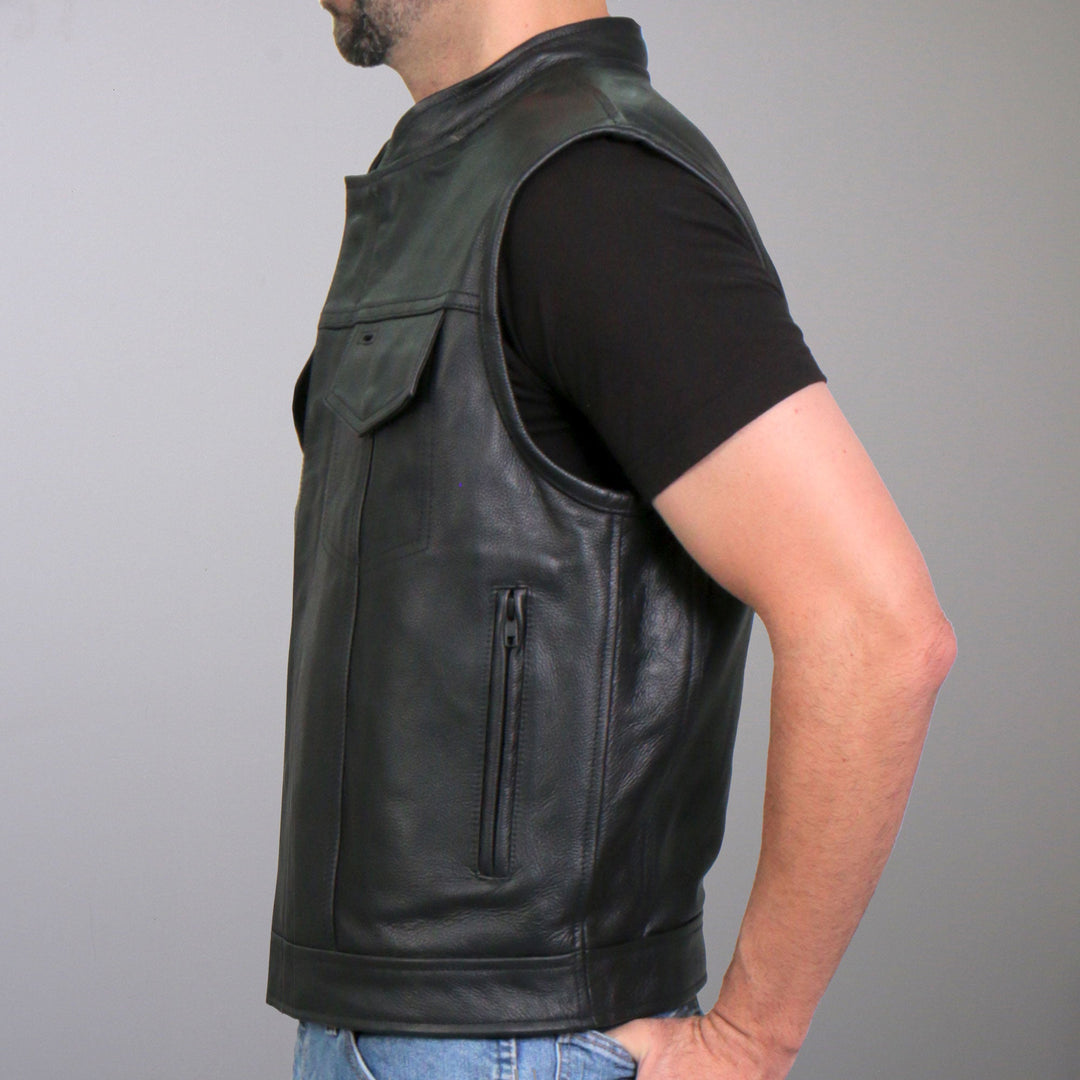 Hot Leathers VSM1054 Men?ÇÖs Black 'Skull Flag' Motorcycle Club style Conceal and Carry Leather Biker Vest