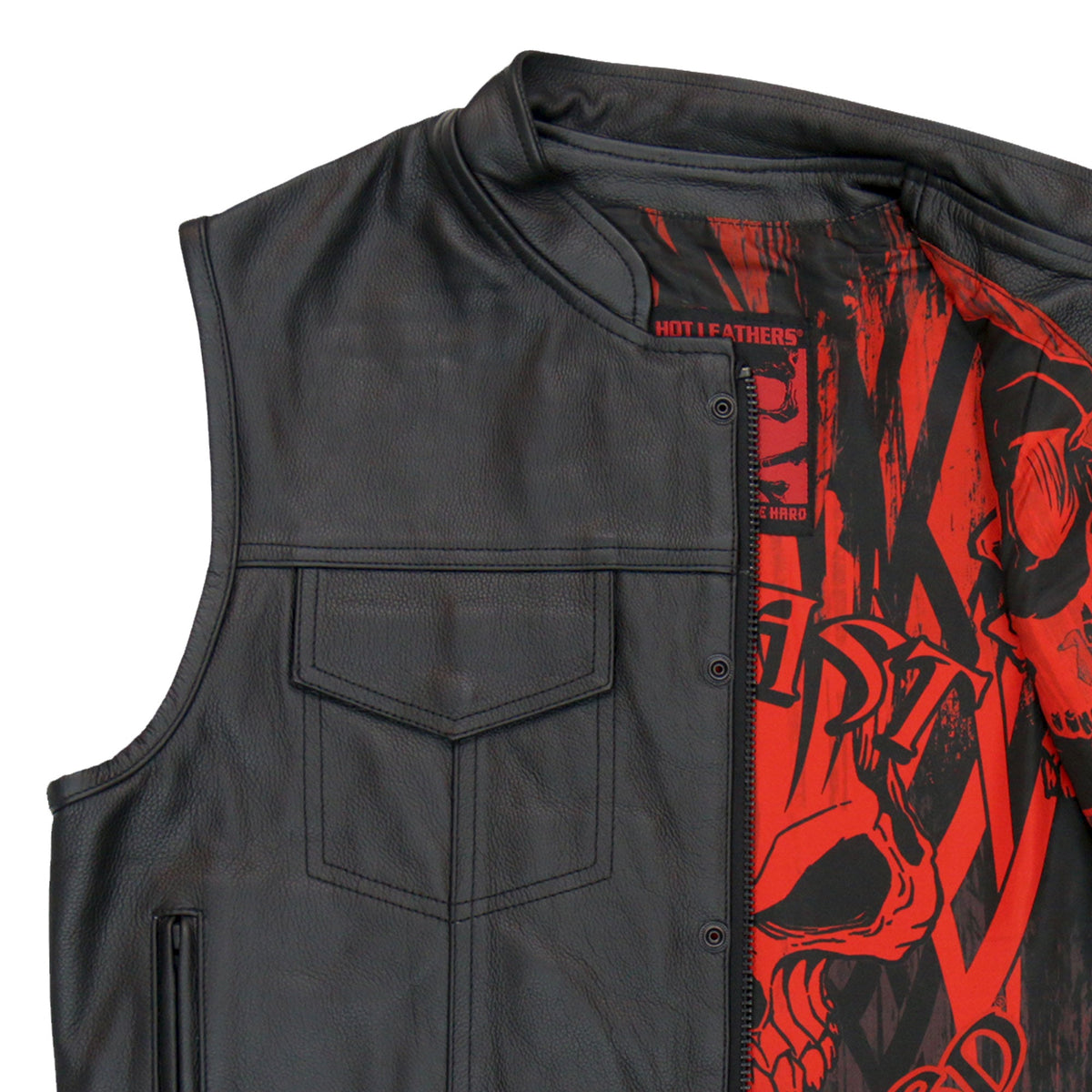 Hot Leathers VSM1055 Men?ÇÖs Black 'Over The Top Skull' Motorcycle Club Style Conceal and Carry Leather Biker Vest