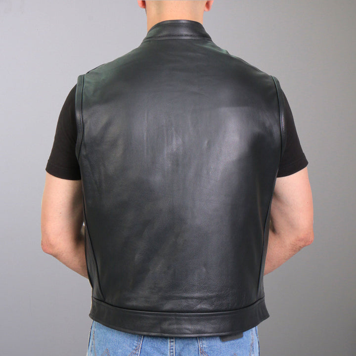 Hot Leathers VSM1055 Men?ÇÖs Black 'Over The Top Skull' Motorcycle Club Style Conceal and Carry Leather Biker Vest