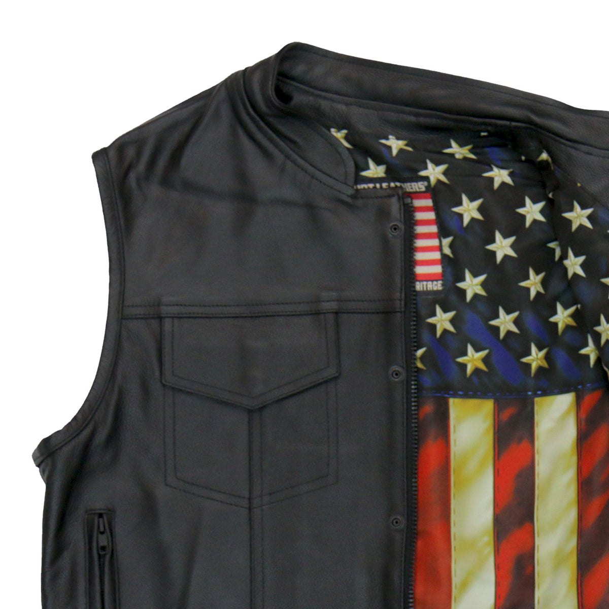 Hot Leathers VSM1056 Men's Black 'Vintage USA Flag' Motorcycle Club Style Conceal and Carry Leather Biker Vest