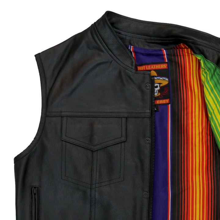 Hot Leathers VSM1057 Men?ÇÖs Black 'Mexican Blanket' Motorcycle Club Style Conceal and Carry Leather Biker Vest