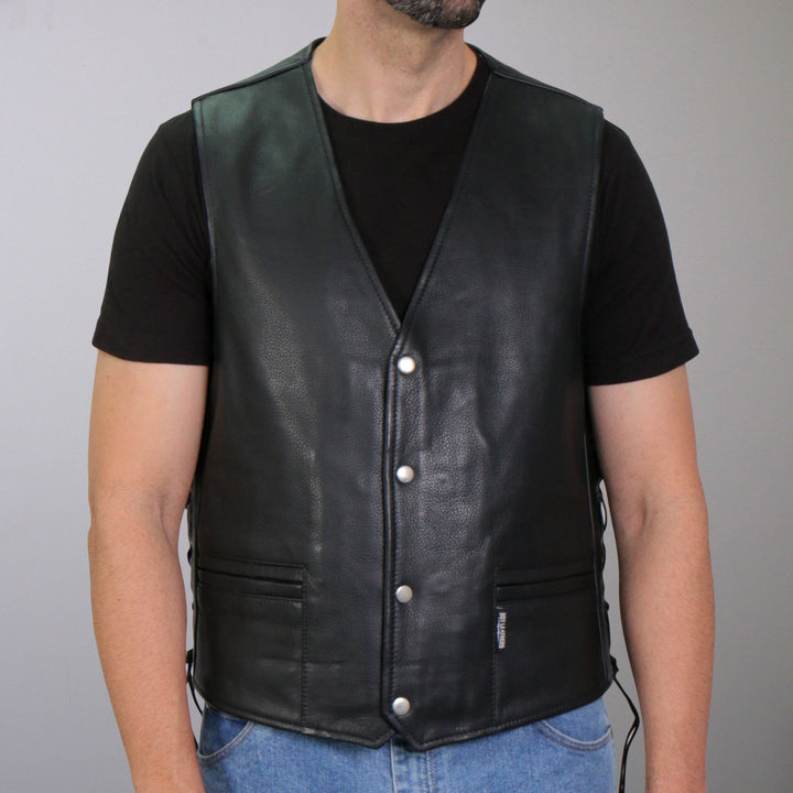 Hot Leathers VSM1065 Men's Black 'Wooded Eagle' Motorcycle style Conceal and Carry Side Lace Leather Biker Vest