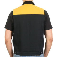 Hot Leathers Men?ÇÖs Black and Yellow Denim Conceal Carry Vest