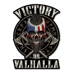 A Victory or Valhalla decal pays tribute to fearless American warriors who know that it is better to die with honor in battle than to live in shame as a coward.