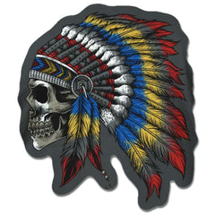 A decal featuring a Skull with Feather Hat with the word "War Chief"