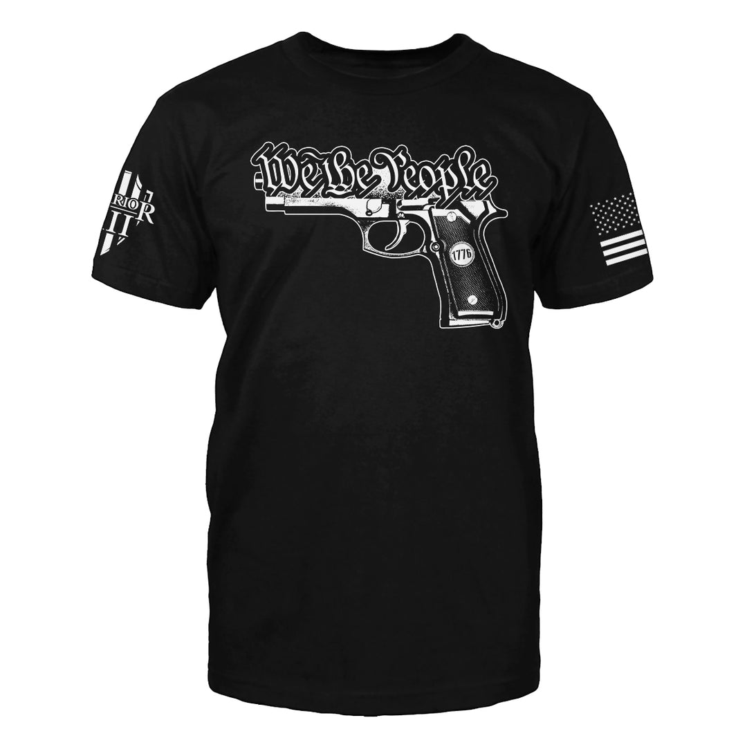 Front black shirt with the main design, "We The People" written above a gun