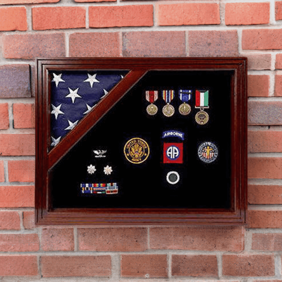 Air Force Flag and medal Corner flag display case