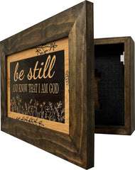 Bible Verse Decorative & Secure Wall-Mounted Gun Cabinet - Be Still and Know That I am God Psalm 46:10 Gun Safe