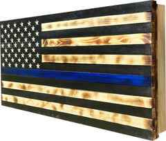 Large Blue Line American Flag Hidden Gun Storage Cabinet (Blue Line)