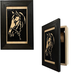 Hidden Gun Safe Black Horse Wall Art Decoration - Secure Gun Cabinet by Bellewood Designs