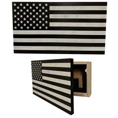 American Flag Decorative & Secure Wall-Mounted Gun Cabinet (Black & White Distressed)