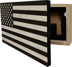 American Flag Decorative & Secure Wall-Mounted Gun Cabinet (Black & White Distressed)