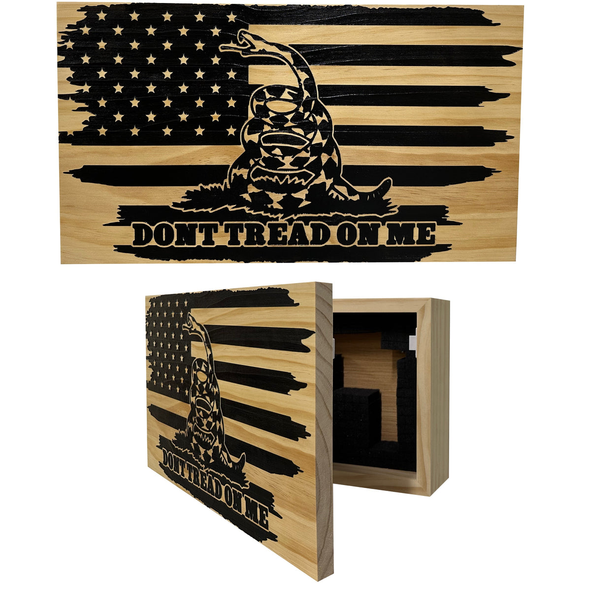 Dont Tread On Me Secure Decorative Wall-Mounted Gun Cabinet (Distressed)