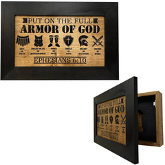 Hidden Gun Cabinet Put On The Full Armor Of God, Secure Concealed Ephesians 6:10 Gun Safe by Bellewood Designs