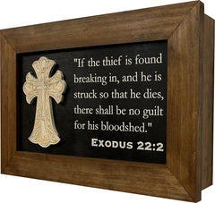 Decorative Gun Cabinet Wall-Mounted & Secure with a Cross and Exodus 22:2 - Gun safe To Securely Store Your Gun & Home Self Defense Gear