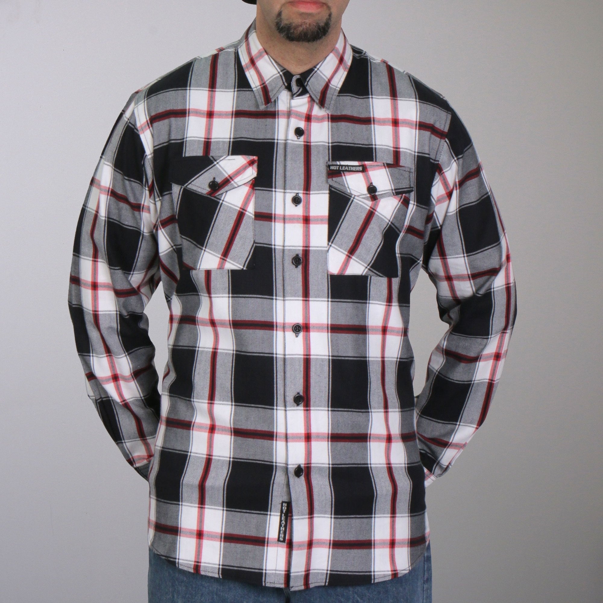 Hot Leathers FLM2003 Mens Black White and Red Long Sleeve Flannel Shirt