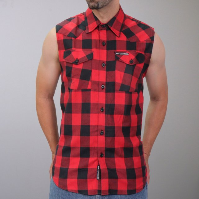 Hot Leathers FLM5001 Men’s Black and Red Sleeveless Cotton Flannel Shirt