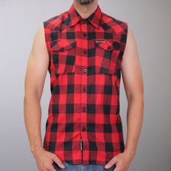 Hot Leathers FLM5001 Men?ÇÖs Black and Red Sleeveless Cotton Flannel Shirt