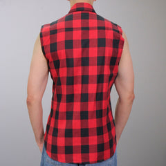 Hot Leathers FLM5001 Men?ÇÖs Black and Red Sleeveless Cotton Flannel Shirt
