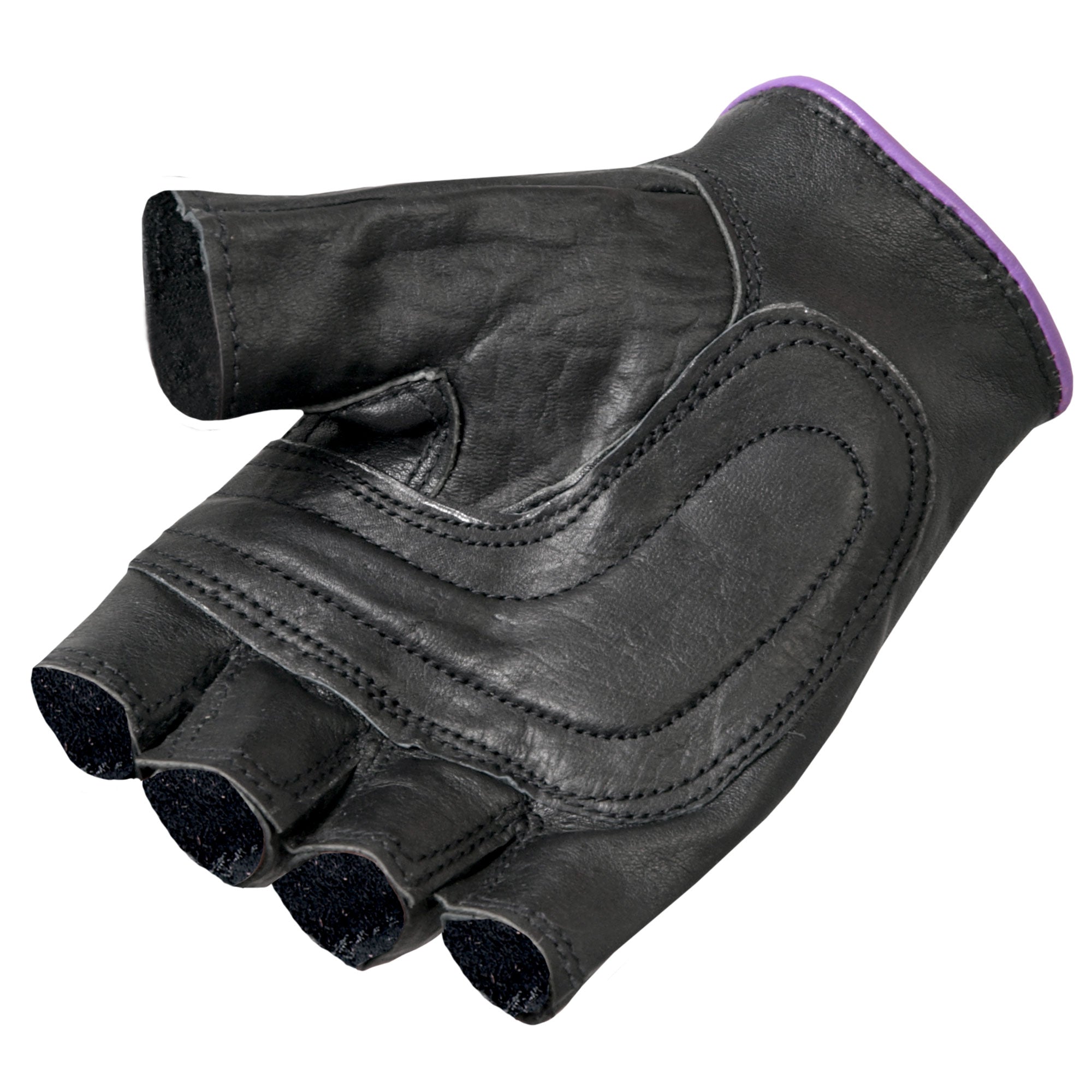 Hot Leathers GVL1005 Ladies Purple Piping Fingerless Gloves
