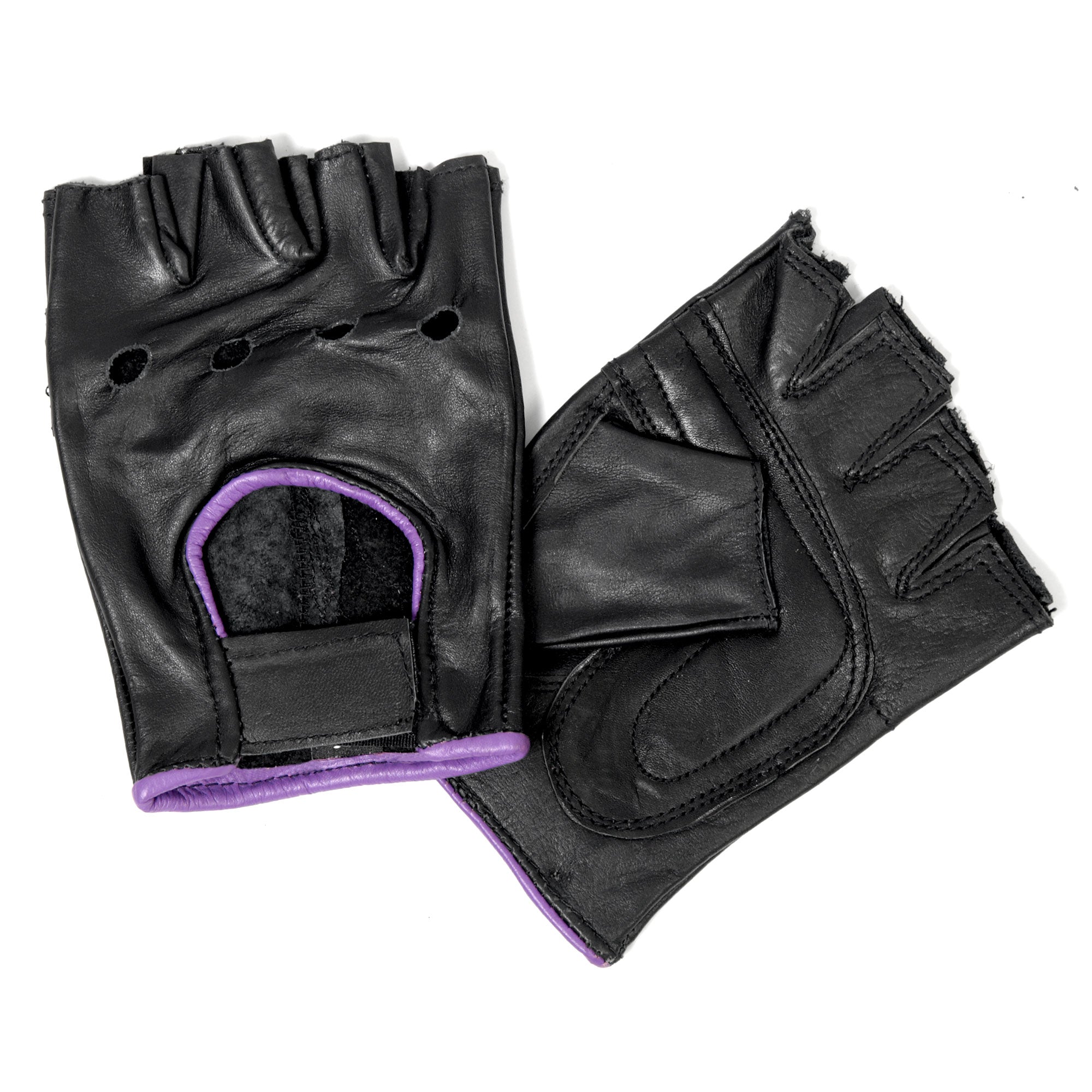 Hot Leathers GVL1005 Ladies Purple Piping Fingerless Gloves