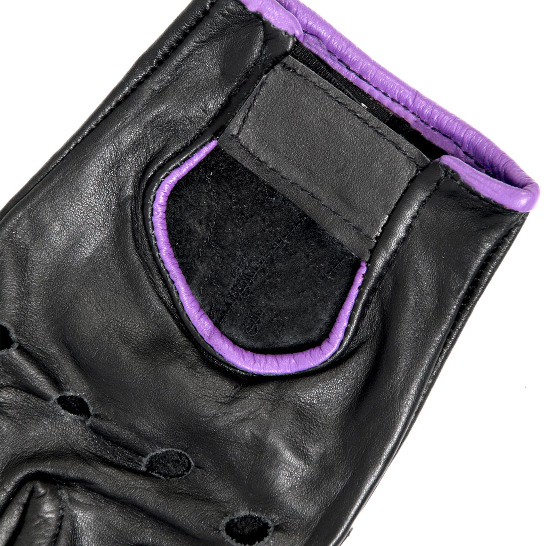 Hot Leathers GVL1005 Ladies Purple Piping Fingerless Gloves