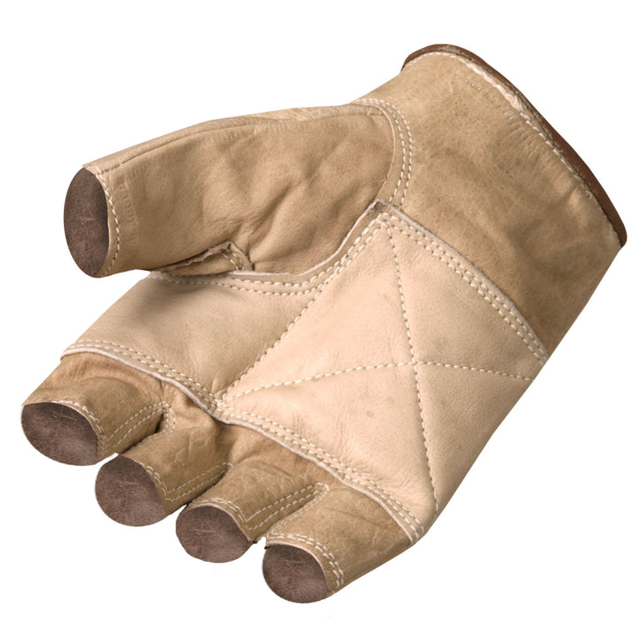 Hot Leathers GVM1005 Brown Unlined Fingerless Leather Gloves with Padded Palm