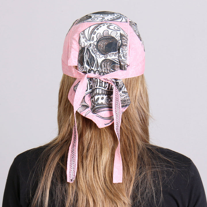 Hot Leathers Banner Skull Lightweight Pink Headwrap HWH1087