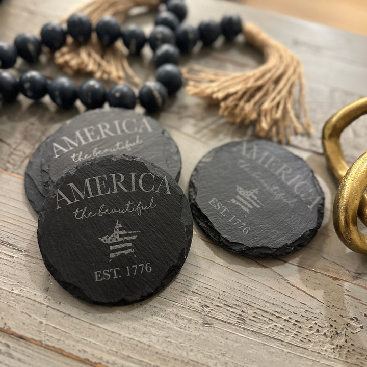 Patriotic American Themed Coaster Set | Slate, Wood or Cork | 4 of July Coasters