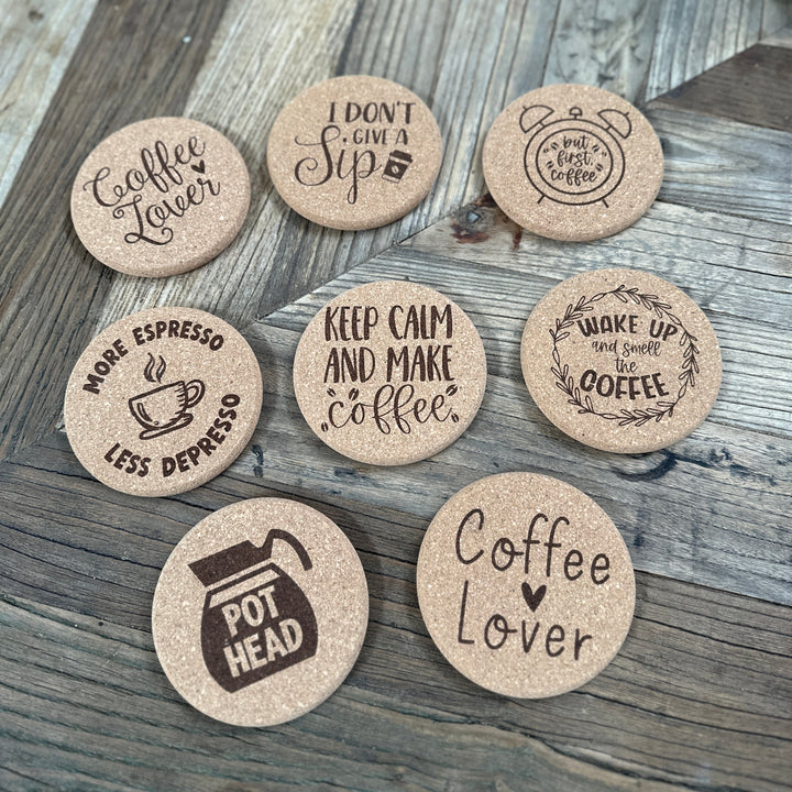 Coffee Lover Cork Coasters | Thick Cork Coaster | Various Designs